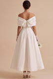 Off the Shoulder parels witte 3D bloemen A-lijn lange verlovingsjurk met strik