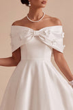 Off the Shoulder parels witte 3D bloemen A-lijn lange verlovingsjurk met strik