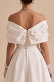 Off the Shoulder parels witte 3D bloemen A-lijn lange verlovingsjurk met strik