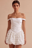 Off the Shoulder A-lijn korset Mini Little White Jurk met bloemige applicaties