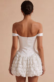 Off the Shoulder A-lijn korset Mini Little White Jurk met bloemige applicaties