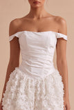 Off the Shoulder A-lijn korset Mini Little White Jurk met bloemige applicaties