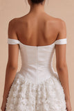 Off the Shoulder A-lijn korset Mini Little White Jurk met bloemige applicaties