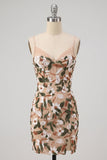 Lichte khaki korset Bodycon Sweetheart korte homecomingjurk met zijsplit