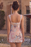 Roze korset Bodycon vierkante hals Mini Homecoming-jurk met applicaties