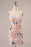 Roze korset Bodycon vierkante hals Mini Homecoming-jurk met applicaties