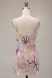 Roze korset Bodycon vierkante hals Mini Homecoming-jurk met applicaties