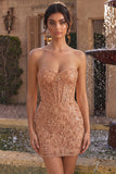 Champagne Bodycon Parel Korset Strapless kralenkleding Korte Homecoming Jurk