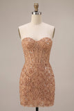 Champagne Bodycon Parel Korset Strapless kralenkleding Korte Homecoming Jurk