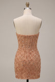 Champagne Bodycon Parel Korset Strapless kralenkleding Korte Homecoming Jurk