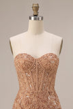 Champagne Bodycon Parel Korset Strapless kralenkleding Korte Homecoming Jurk