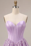 Lila korset pailletten appliques satijn A-lijn strapless korte homecoming jurk
