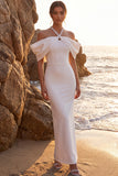 Witte halter-sheath satijn met kralenbezette lange trouwjurk met kralen