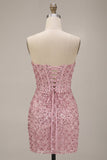 Roze korset gerimpelde pailletten strapless bodycon korte cocktailjurk