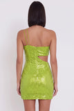 Geelgroene Bodycon Bodycon Korte Cocktailjurk met één schouder