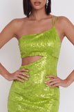 Geelgroene Bodycon Bodycon Korte Cocktailjurk met één schouder