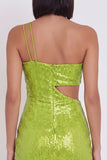 Geelgroene Bodycon Bodycon Korte Cocktailjurk met één schouder