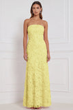 Strapless roze schede met bloemen geappliqueerde pailletten lange bruidsmeisjesjurk