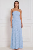 Strapless roze schede met bloemen geappliqueerde pailletten lange bruidsmeisjesjurk