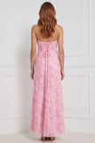 Strapless roze schede met bloemen geappliqueerde pailletten lange bruidsmeisjesjurk