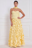 Lichtblauwe korset A-lijn strapless bloemen-appliqueerde lange bruidsmeisjesjurk met 3D-bloem