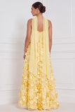 Lichtblauwe korset A-lijn strapless bloemen-appliqueerde lange bruidsmeisjesjurk met 3D-bloem