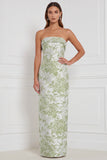Sage Sheath bloemen strapless lange bruidsmeisjesjurk met strik