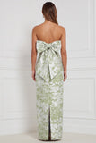 Sage Sheath bloemen strapless lange bruidsmeisjesjurk met strik