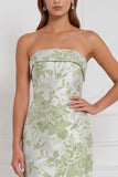 Sage Sheath bloemen strapless lange bruidsmeisjesjurk met strik