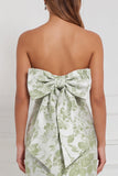 Sage Sheath bloemen strapless lange bruidsmeisjesjurk met strik
