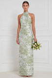 Halter Stoffy Blue Sheath Bloemenjurk Lange Bruidsmeisjesjurk