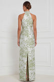 Halter Stoffy Blue Sheath Bloemenjurk Lange Bruidsmeisjesjurk