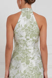 Halter Stoffy Blue Sheath Bloemenjurk Lange Bruidsmeisjesjurk