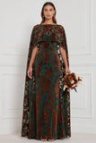 Zwarte Burnout Velvet Schede V-hals lange bruidsmeisjesjurk met cape