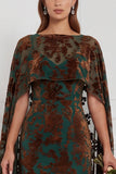 Zwarte Burnout Velvet Schede V-hals lange bruidsmeisjesjurk met cape