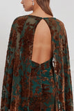 Zwarte Burnout Velvet Schede V-hals lange bruidsmeisjesjurk met cape