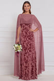 Zwarte Burnout Velvet Schede V-hals lange bruidsmeisjesjurk met cape