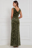 Olijfgroene Schede Cowl Neck Burnout Velvet Lange Bruidsmeisjesjurk