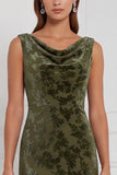 Olijfgroene Schede Cowl Neck Burnout Velvet Lange Bruidsmeisjesjurk