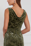 Olijfgroene Schede Cowl Neck Burnout Velvet Lange Bruidsmeisjesjurk