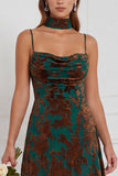 Bruin Burnout Velvet A-lijn Cowl Neck Lange Bruidsmeisjesjurk