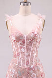 Roze korset Strakke Sweetheart Bloemen Korte Homecoming Jurk met Kant Op de Rug