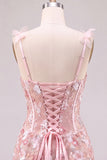 Roze korset Strakke Sweetheart Bloemen Korte Homecoming Jurk met Kant Op de Rug