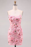 Roze Bodycon strapless bloemen korte homecomingjurk