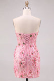 Roze Bodycon strapless bloemen korte homecomingjurk