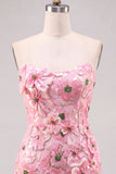 Roze Bodycon strapless bloemen korte homecomingjurk