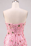 Roze Bodycon strapless bloemen korte homecomingjurk