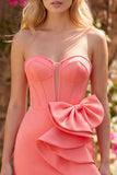Gele Bodycon Parelmoer Korset Korte Homecoming Jurk met zijstrik
