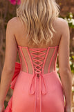 Gele Bodycon Parelmoer Korset Korte Homecoming Jurk met zijstrik