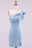 Gele Bodycon Eenschouder Parelmoer Korte Homecoming Jurk met strikdetail